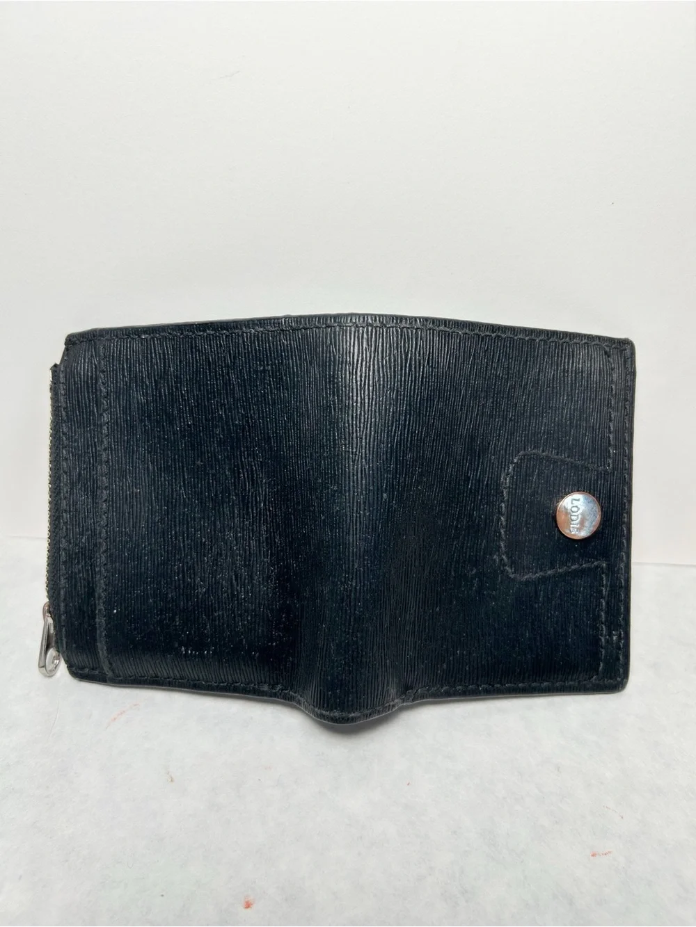 Lodis Black Textured Leather Bifold Zip Wallet RFID Protection EUC Women’s